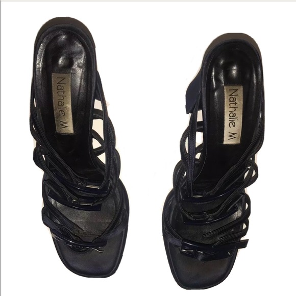 Nathalie M Navy Blue Strappy Slide High Heels 8.5M - Picture 2 of 7